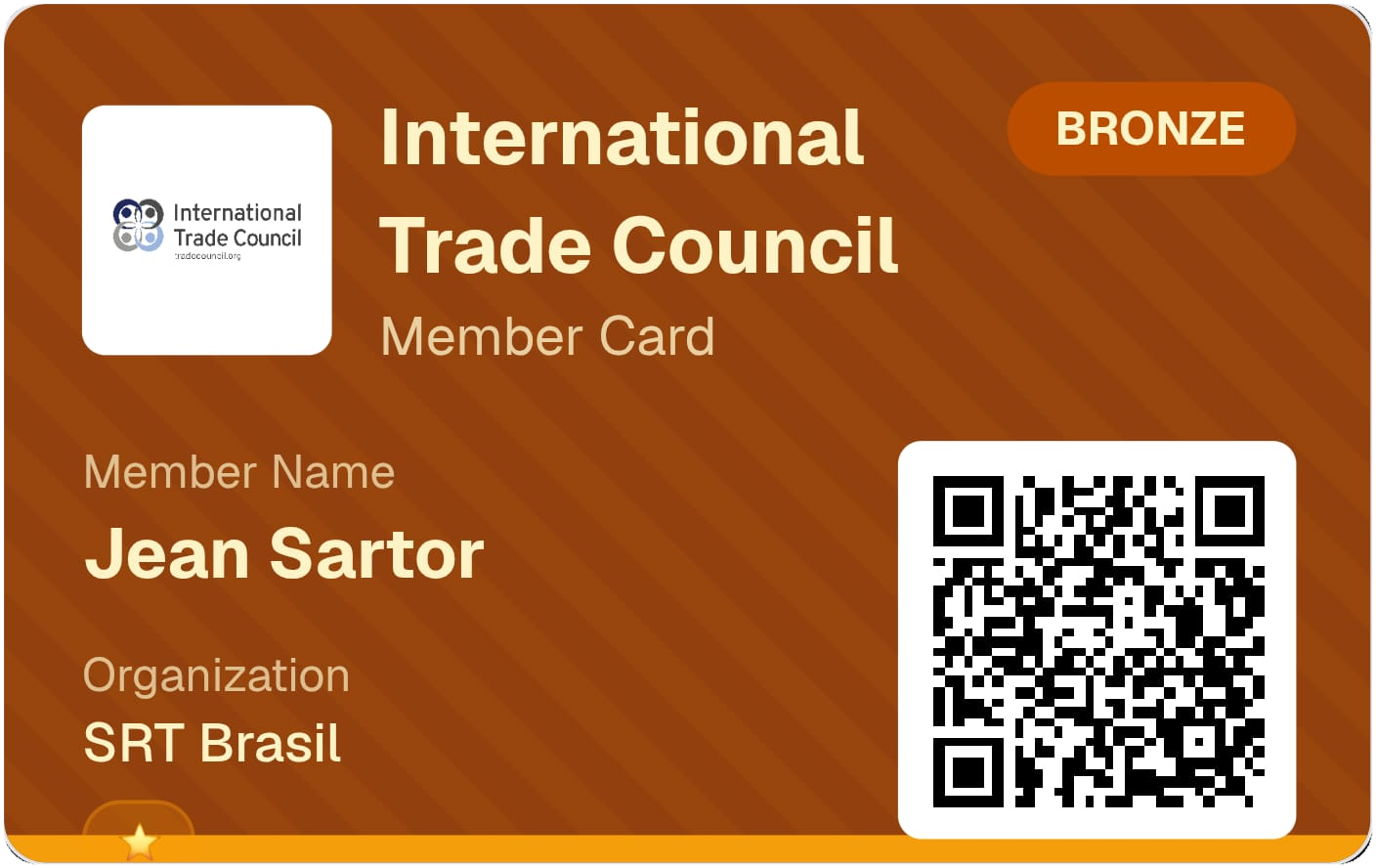 Cartão de membro acreditado do International Trade Council — Jean Sartor, SRT Brasil